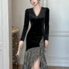 Elegant Party Dress Women Luxury Bright Slik Glitter Sequins Ruffles Fishtail Robe Gown Formal Evening Prom Vestidos Fiesta